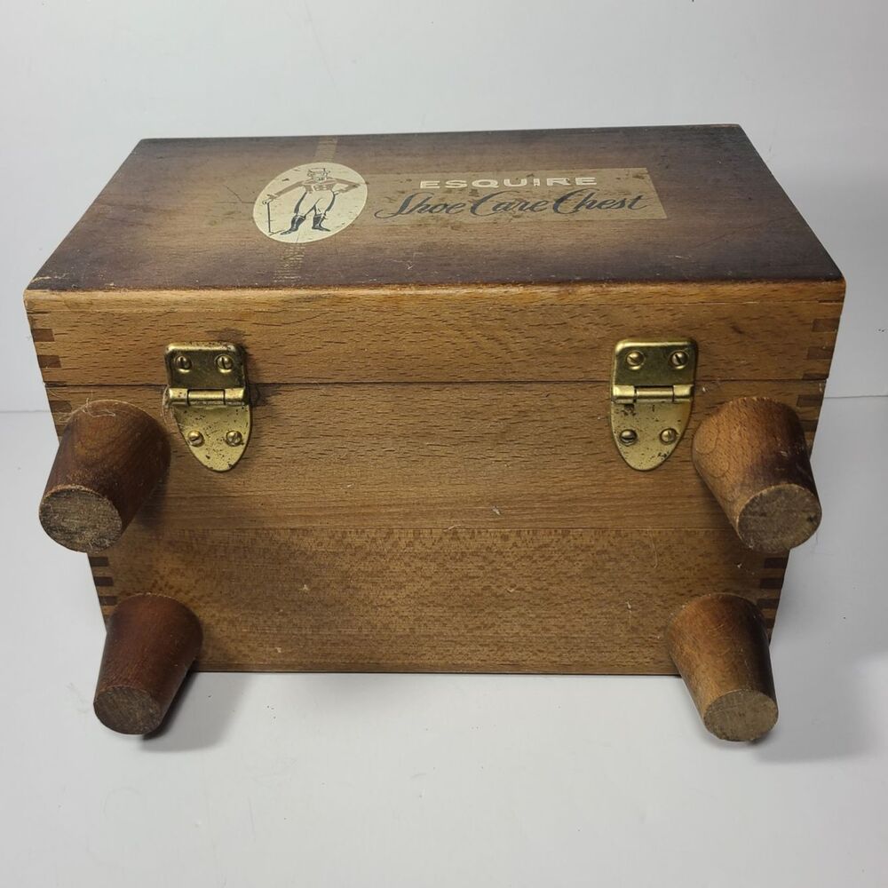 1950s Esquire Shoe Care Chest Box Mid Century Wood Shine Kit VTG - Picture 7 of 10